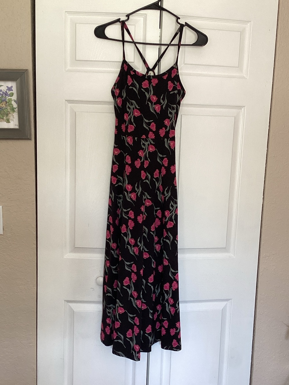 Wilfred Black Maxi Dress with Pink Floral Print